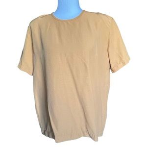 J. Andrews Vtg Satin Marigold Solid Monochrome Short Sleeve Shoulder Pad Blouse